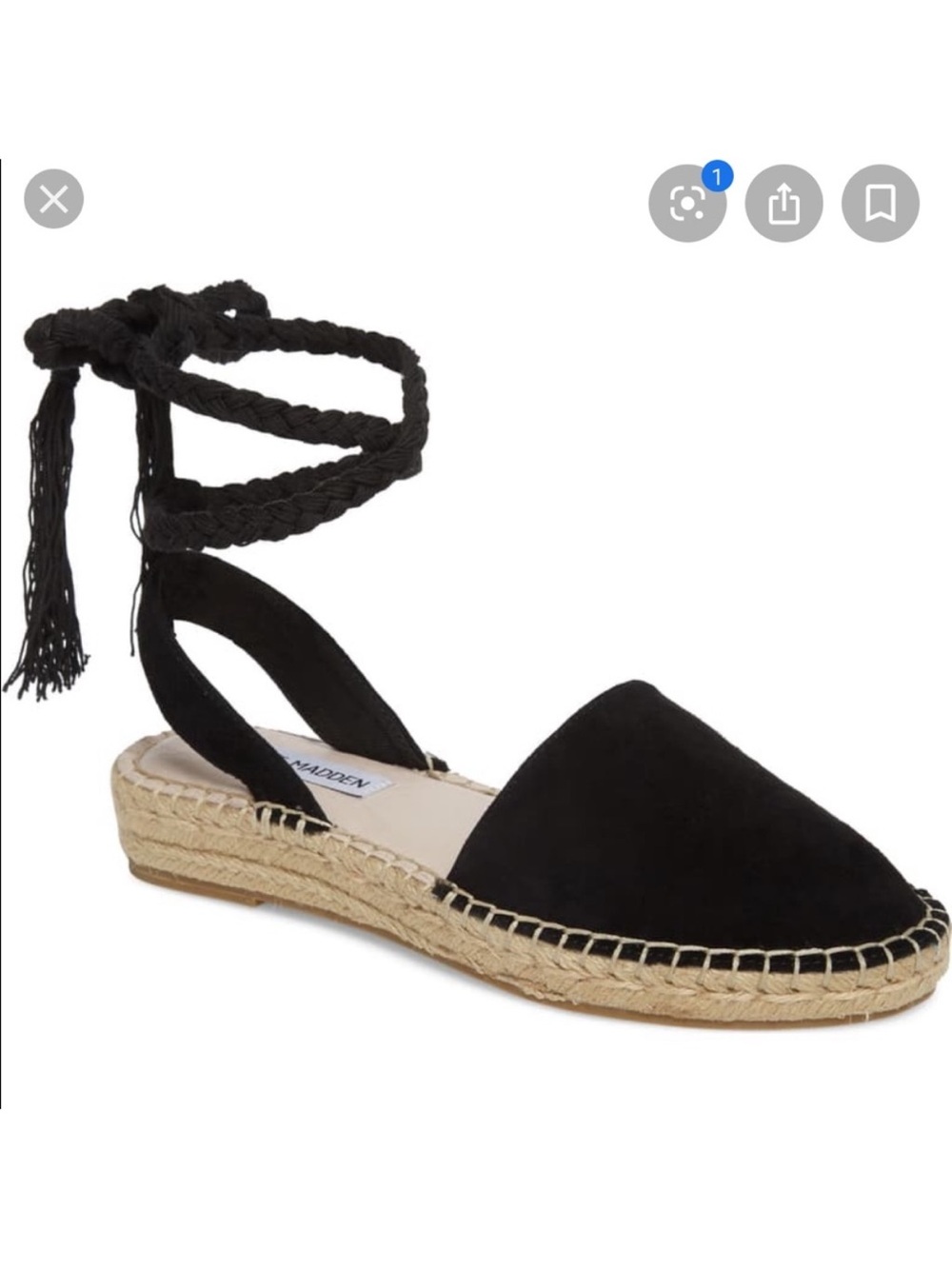 Steve Madden Black Suede Mesa Espadrille Ankle-Tie Flats
